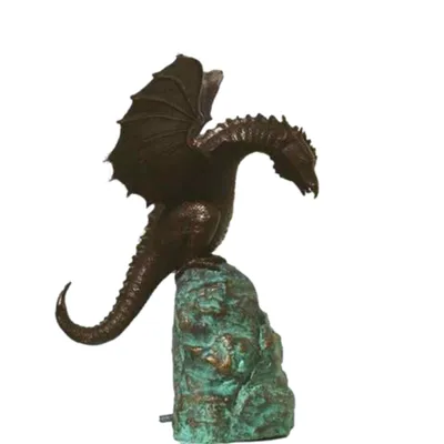 Produktbild von Schöner Drache als Wasserspeier, für den Teich zur Dekoration, aus Bronze Neu Frostfest Witterungsbeständig, Tierfigur zur Gartengestaltung BO-679