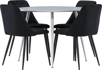 Produktbild von Plaza Essgruppe Tisch Ø100cm und 4 Velours Stühle grau.