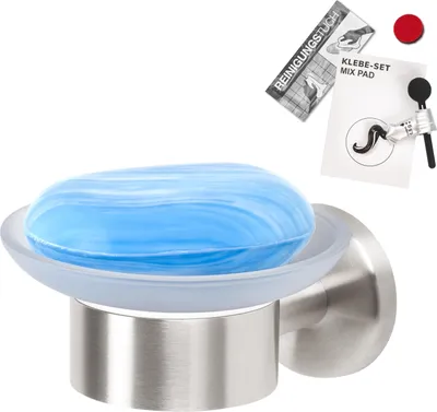Produktbild von bremermann Bad-Serie PIAZZA - Seifenschale inkl. Klebeset, Seifenhalter aus satiniertem Glas und Edelstahl, matt