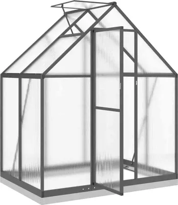 A greenhouse with an open door, shown from the front.