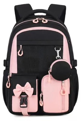 Immagine prodotto di Zaino per bambine, rosa e nero, 30x19x43 cm, con tracolla da trolley, impermeabile