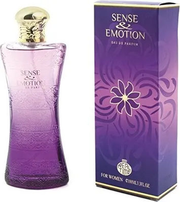 A bottle of perfume and its packaging are displayed side-by-side against a white background.