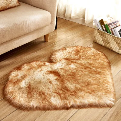 Zdjęcie produktu dla Dywan z głębokim włosiem Heart Dywan z długim włosiem shaggy do salonu sypialni, brązowo-biały, 70x90cm