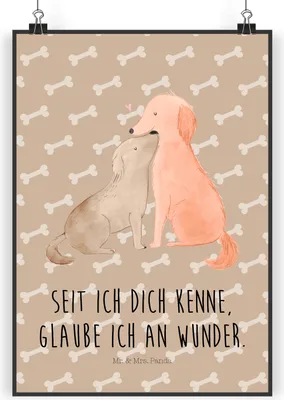 Produktbild von Mr. & Mrs. Panda Bild Hunde Liebe DIN A3 - Hundeglück - Geschenk, Plakat, Wanddekoration, Kunstdruck, Optimitisch, Kuscheln, Sprüche, Hund, Herz, Posterdruck, drucke