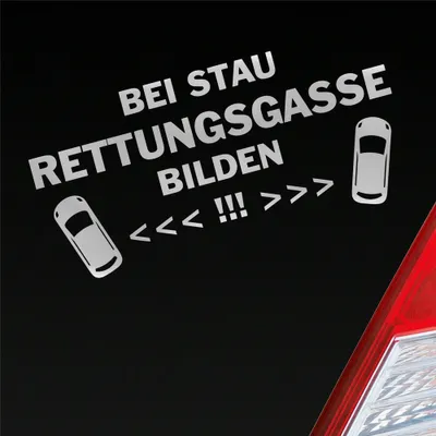 Produktbild von Auto Aufkleber Bei Stau Rettungsgasse bilden! Feuerwehr Leben retten 19x9 cm Silber Sticker Heckscheibenaufkleber