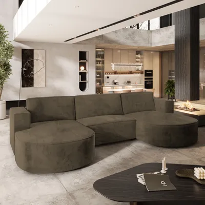 Produktbild von Masseno Ecksofa VEZZO M mit Schlaffunktion U-Form, Sofa mit Bettkasten, Wohnzimmersofa, Couch, Soffa, Bettsofa, Couchgarnitur- Beige, MONOLITH 09