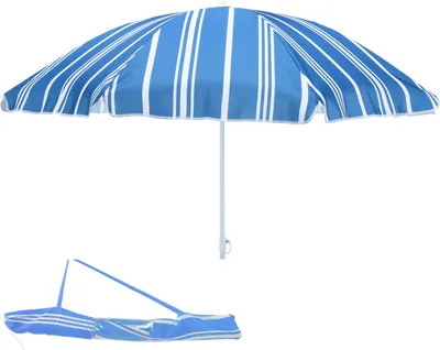 Sonnenschirm rund 1,80m Blau gestreift Polyester knickbar UV Schutz