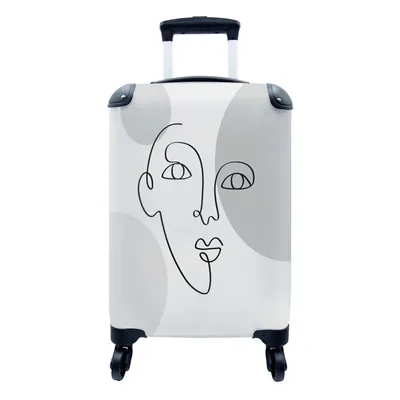 Produktbild von MuchoWow® Koffer Handgepäck Trolley Rollkoffer Kleine Reisekoffer mit 4 Rollen - Minimalismus - Gesicht - Schwarz - Weiß - Cabin Size < 55x40x23 cm & 55x40x20 cm - Fotokoffer - Kabinenkoffer - Boardgepäck - Reise-Box - Reisekoffer - Reisegepäck - Koffer mit Bild - Trolley für Kinder
