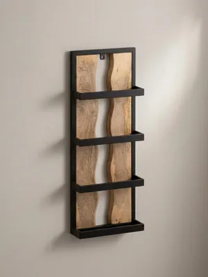Wandregal 30x80x10 cm Mango Massivholz / Metall Hängeregal Industrial - Design Schweberegal Rechteckig - Regal Hängend Wohnzimmer - Holzregal Wand mit 4 Ablagen & Wellenmuster_#sku_SAFWL6.773#
