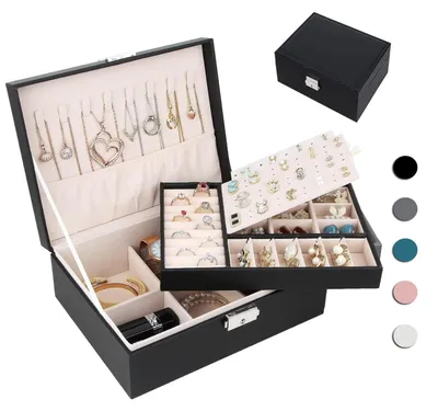 Image de Solidchoice - Boîte de rangement à deux niveaux pour bijoux, idéale pour colliers, bagues, boucles d'oreilles et bracelets
