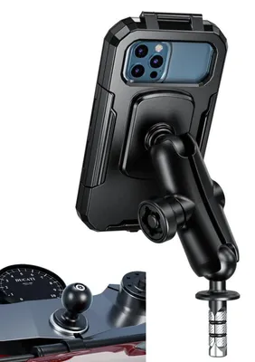 Immagine prodotto di Supporto impermeabile per smartphone da moto, compatibile con forcelle e attacchi da 1", con sistema anti-furto, per smartphone di dimensioni da 5,5" a 6,8" (taglia L), realizzato in alluminio