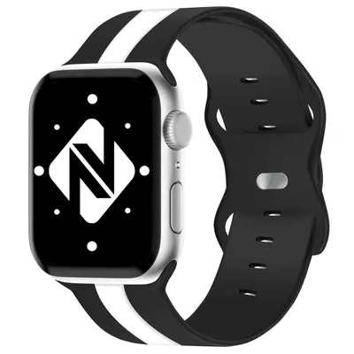 Immagine prodotto di Cinturino di ricambio in silicone a righe, compatibile con Apple Watch Series SE e Series 8/7/6/5/4/3/2/1, taglie 38mm, 40mm, 41mm. Bracciale sportivo per Apple Watch, adatto sia per uomo che per donna, colore: nero e bianco