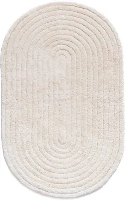 Productafbeelding van Unyqoos® Ovaal badmat – getuft, 100% katoen, ivoorwit, 50 x 80 cm, antislip onderkant, wasbaar op 30 °C