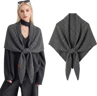 Imagen del producto de Poncho de mezcla de lana, de forma triangular y cálido, de 135 a 175 cm, ideal para otoño e invierno