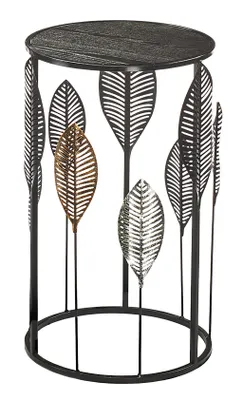 Produktbild von Kobolo Beistelltisch Tisch Dekotisch - PIANTA - aus Metall und Holz - Blattmotiv - schwarz - Gr M