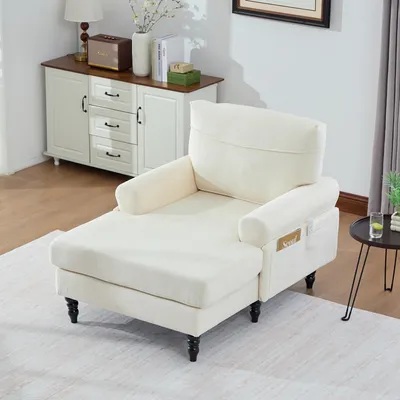 Image de OKWISH Fauteuil - Fauteuil Moderne Beige avec Accoudoirs, Rembourré en Chenille et Mousse pour Salon, 67,5 × 69 × 74,5 cm