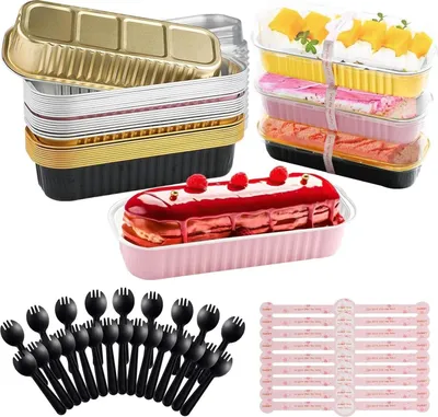 Image de set de 30 mini moules à gâteaux avec couvercle & cuillère 200ml récipients en aluminium pour cupcakes