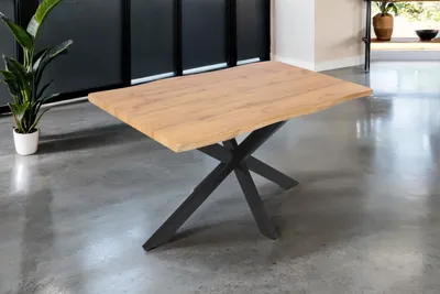 Produktbild von Esstisch 140x80 cm Baumkante Holz Wildeiche-Optik Spider-Gestell Metall schwarz JOSY