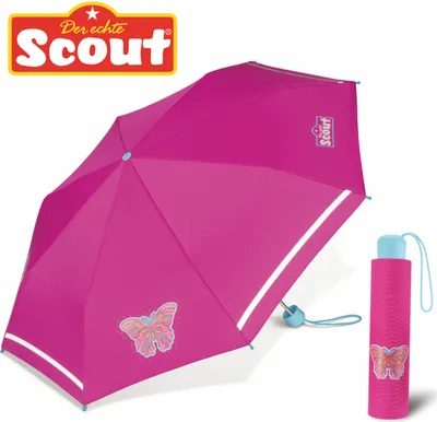 Produktbild von Scout Girls Kinder Regenschirm Taschenschirm mit Reflektionsstreifen Butterfly Schmetterling