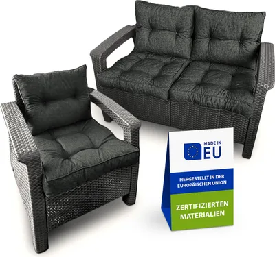 Produktbild von Pillows24 Sitzkissen Set für Loungemöbel – Sitzkissen 60x60 cm / Graphit - Outdoor Loungekissen & Rückenkissen – wetterfest, waschbar