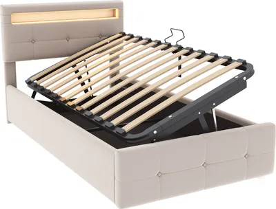 Immagine prodotto di okwish Letto imbottito Boxspring 90 x 200 cm con schienale regolabile, letto idraulico con contenitore (senza materasso) - beige