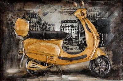 Image de Tableau métallique 3D Relief Unique Scooter Yellow Small 60x40x5cm scooter
