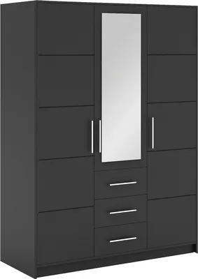 Produktbild von Furniture24 Kleiderschrank Bali D3 Schrank 3 Türiger mit Spiegel Kleiderstange und 3 Schubladen Graphite