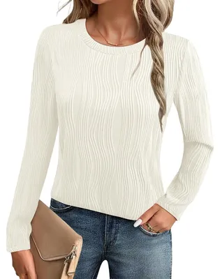 Produktbild von Damenpullover Rundhalsausschnitt Gerippte Optik Modisch Herbst Elegant Weiß XL