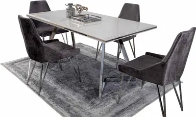 Produktbild von Komplett Set Esstisch 4x Stühle Esszimmer Set Ess Gruppe Metall Tisch neu