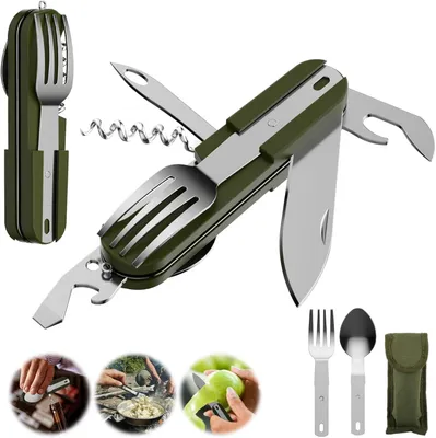 Produktbild von Outdoor Besteckset 7-in-1, Edelstahl, Klappbar, Tragbar für Camping