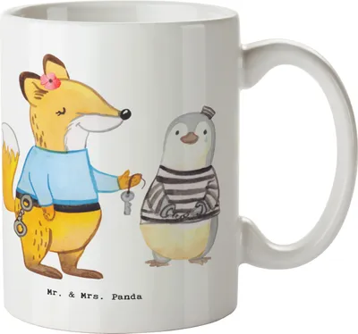 Produktbild von Mr. & Mrs. Panda Trinkbecher Justizvollzugsbeamte Herz - Weiß - Geschenk, Kaffeetasse, Gefängniswärterin, Gefängnis, Tasse, für kaffee, Kaffeebecher, Becher, Pott
