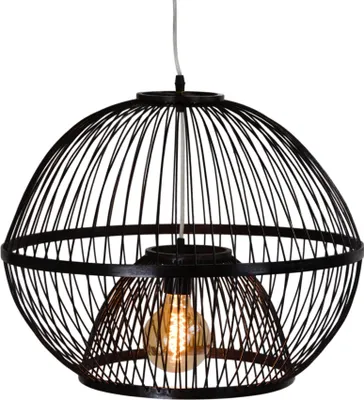 Image de Fine Asianliving Bambou Lampe à suspendre Noir Fait main - Lucas D50xH40cm Lampe à suspendre Eclairage Bambou Abat-jour Tressé Lampe Animation Rotan