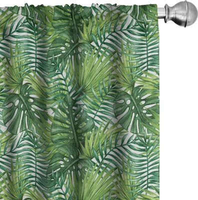 Obrázok produktu pre ABAKUHAUS Listové závesy, záclony, tropické exotické banánové lesné palmy, akvarelový vzor, 2 kusy, 75 x 175 cm, svetlozelená, tmavozelená