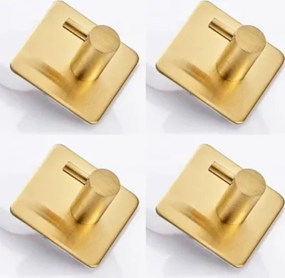Produktbild von GKA 4 Stück Handtuchhaken gold viereckig Klebehaken Edelstahl Metall Haken Selbstklebend Bad Küche Handtuchhalter Kleiderhaken ohne Bohren