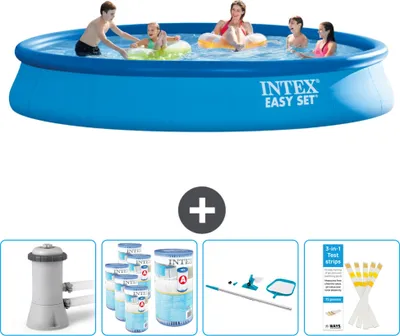 Immagine prodotto di Piscina gonfiabile rotonda Easy Set di Intex - 457 x 84 cm - blu - inclusa pompa - filtro - kit di pulizia - strisce reattive