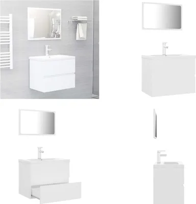 Produktbild von vidaXL Badmöbel Set Weiß Holzwerkstoff - Badezimmermöbel-Set - Badezimmermöbel-Sets - Schrank - Schränke