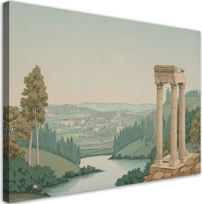 Image de Toile Paysage Arbres Architecture 60x40 Feeby Beige image pour le mur prête à accrocher