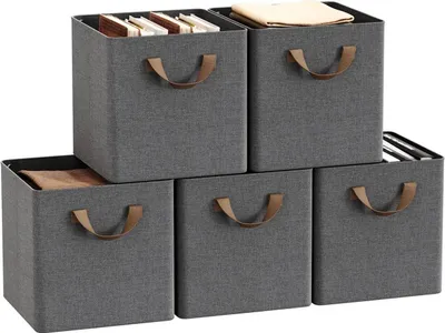 Produktbild von WOLTU Faltbare Aufbewahrungsboxen 5 Stück, ohne Deckel Metallrahmen, Mehrzweck : Grau 18L(26x26x26,5 cm) Farbe: Grau Größe: 18L(26x26x26,5 cm)