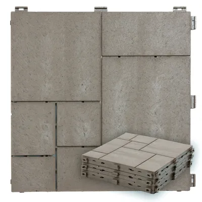 Produktbild von e-floor Terrassenfliesen Set – 6 Stück 30 x 30 x 1,5 cm (0,55 m²) | Klick-System Bodenfliesen für Terrasse & Balkon, Beige/Braun
