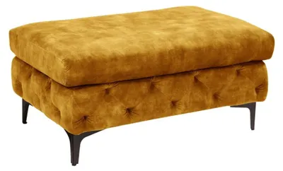 Produktbild von Pouf VELENA senfgelb – Barocker Samtpouf mit schwarzen Metallfüßen