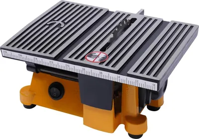 Obrázek produktu pro Elektrická stolní pila, 90 W, 4500 otáček za minutu, řezání dřeva a kovu, kotoučová pila, žlutočerná barva
