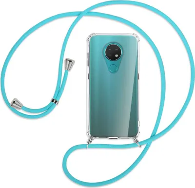 Produktbild von Handykette Backcover-Schutzhülle mit Band (Metall silberfarben) für Nokia 6.2 / 7.2 - türkis