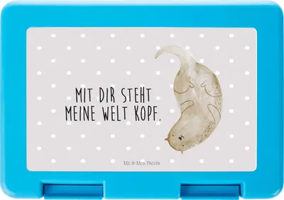 Produktbild von Mr. & Mrs. Panda Bento Box Otter Kopfüber - Grau Pastell - Geschenk, Frischhaltedose, Bentobox, Brotzeitbox, Niedlich, Lunchbox, Schulbrotdose, Seeotter, Liebe, Verknallt