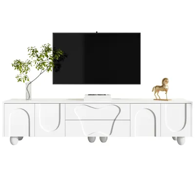 Produktbild von TV-Schrank(180cm,weiß)mit Holzbeinen,minimalistischer TV-Schrank mit viel Stauraum,einzigartigem Design und flexiblen Aufbewahrungsmöglichkeiten