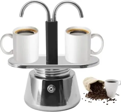 Produktbild von Vingvo Mokka -Kaffeemaschine, 2 Tassen, italienische Kaffeemaschine, 100 ml, mini tragbarer Edelstahl -Espresso -Krug, Electric ist geeignet