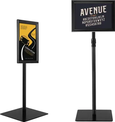 Produktbild von Präsentationsständer A4, Werbeständer Plakatständer Poster Ständer, Ständer mit Poster Rahmen und Schild, Infoständer höheverstellbar und schwenkbar (Schwarz)