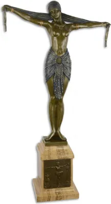 Produktbild von Casa Padrino Luxus Bronze Skulptur Tänzerin mit Schal Bronze / Blau / Beige 46,2 x 18,8 x H. 82,1 cm - Bronzefigur mit Marmorsockel - Dekofigur