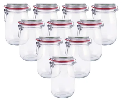 Produktbild von Drahtbügelglas 10er-Set | 1000 ml Fassungsvermögen mit Gummidichtung | Einmachglas mit Drahtbügelverschluss