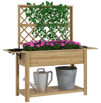 Produktbild von Pflanzkasten - Blumenkasten - Gemüsebeetkasten - Anzuchtbehälter - Erhöhter Kasten - Holz - Mit Rankgitter - 140x45x151 cm - Auf Füßen