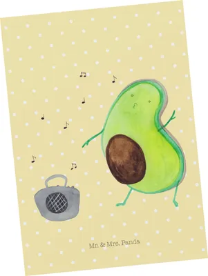 Produktbild von Mr. & Mrs. Panda Postkarte Avocado Tanzen - Gelb Pastell - Geschenk, Party, Ansichtskarte, Fröhlich, Fotokarte, Postkarten, Grußkarte, Musik, Singen, Ansichtskarten